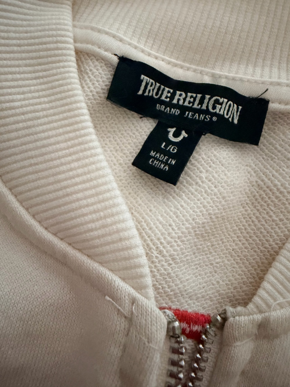 True Religion Women's Cream sweatshirt Bomber Jacket